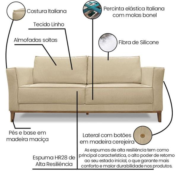 Imagem de Sofa Balli 2 Lugares 190cm Pes Madeira Linho 222 Dourado Ezz