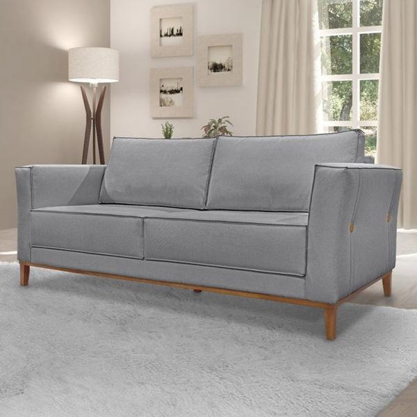 Imagem de Sofa Balli 3 Lugares 210cm Pes Madeira Linho 223 Cinza Ezz