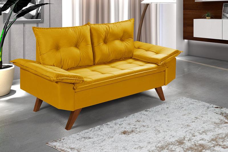 Imagem de Sofa Bariloche 2 Lugares Namoradeira em Suede Amarelo Essencial Estofados