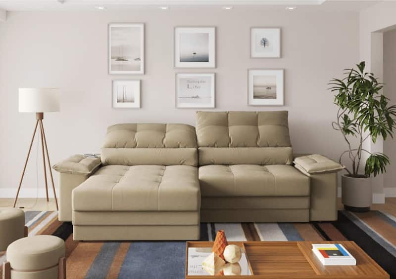 Sofá Bariloche 2,40m (L) com Carregador USB Retrátil e Reclinável - Cialar Sofá Bariloche 2,40m (L) com Carregador USB Retrátil e Reclinável - Cialar