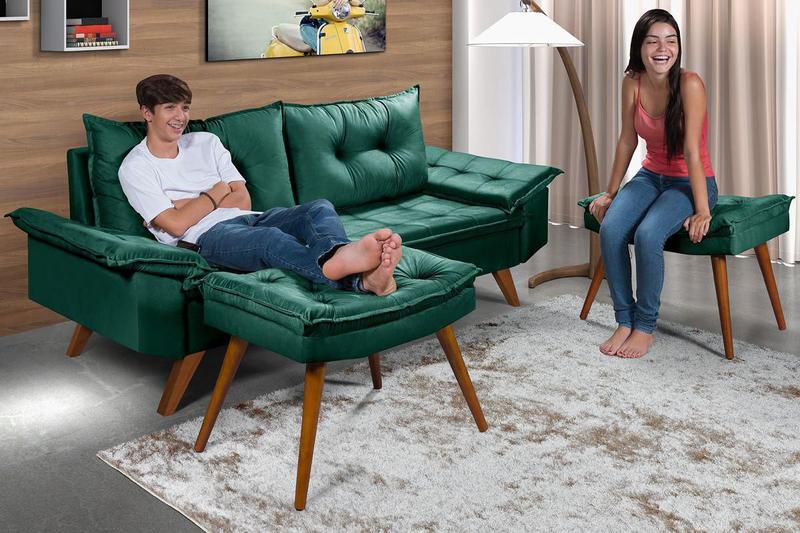 Imagem de Sofa Bariloche 3 Lugares com duas Banquetas Marrom Essencial Estofados