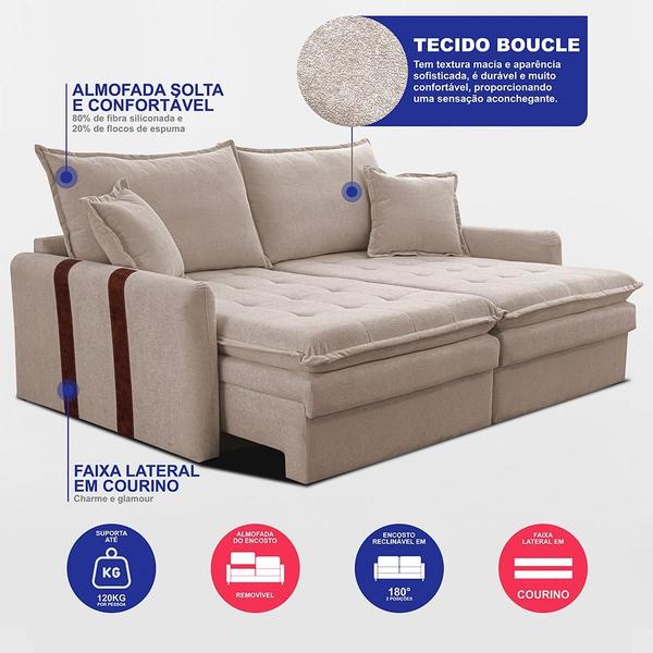 Imagem de Sofá Baú Sem Caixa Retrátil 2,00m SoftGel Bonnie Boucle Bege Claro Cama inBox