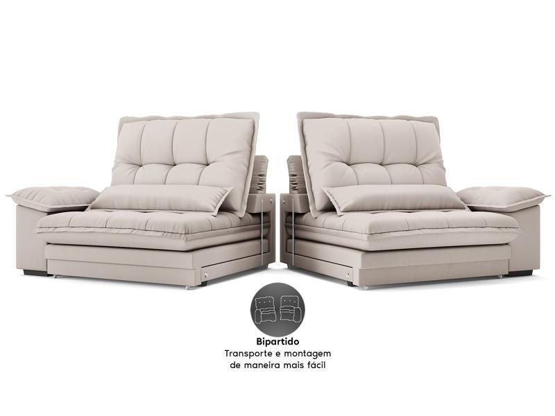 Imagem de Sofa Bergamo 2,90m Assento Retratil e Reclinavel Velosuede Areia - NETSOFAS