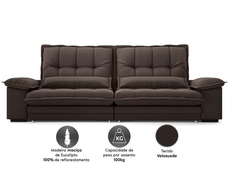 Imagem de Sofá Bergamo 2,90m Assento Retrátil e Reclinável Velosuede Chocolate - NETSOFAS