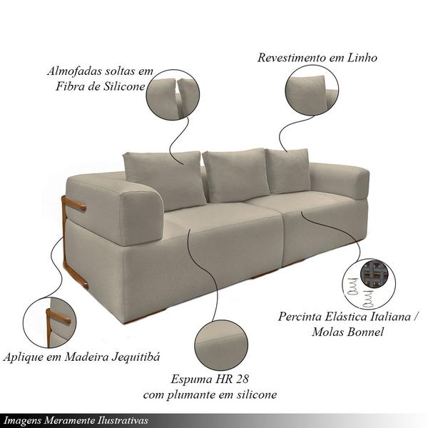 Imagem de Sofá Bipartido 4 Lugares com Almofadas Soltas 260cm Nuuk Linho Avelã G63 - Gran Belo