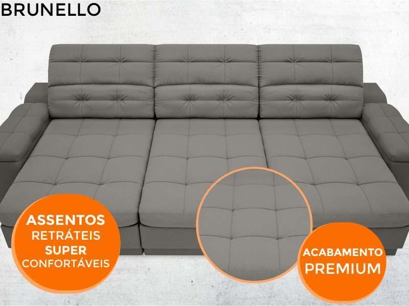 Imagem de Sofá Brunello 2,05m Retrátil e Reclinável Velosuede Cinza - NETSOFAS