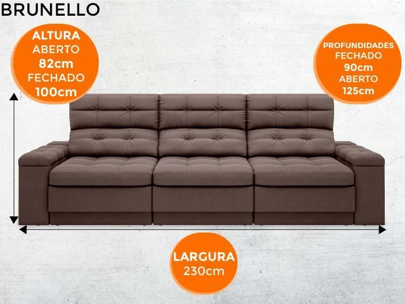 Imagem de Sofá Brunello 2,30m Retrátil e Reclinável Velosuede Chocolate - NETSOFAS