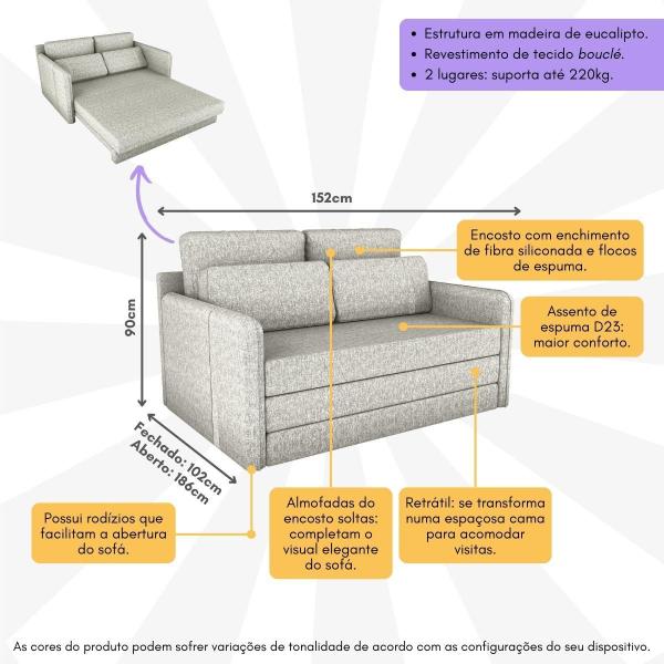 Imagem de Sofá-Cama 152cm 2 Lugares com Tecido Bouclé Multimóveis CR45256