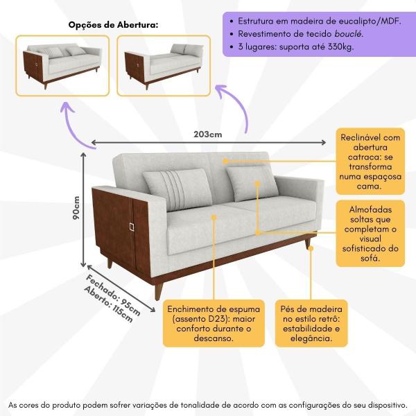 Imagem de Sofá-Cama 203cm 3 Lugares com Tecido Bouclé Multimóveis CR45255