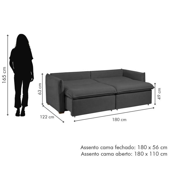 Imagem de Sofá Cama 3 Lugares Aurora Retrátil Veludo Cinza - Celflex