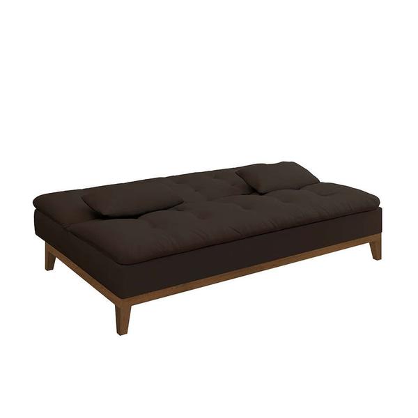 Imagem de Sofá-Cama 3 Lugares Casal Premium Base e Pés de Madeira material sintético Café