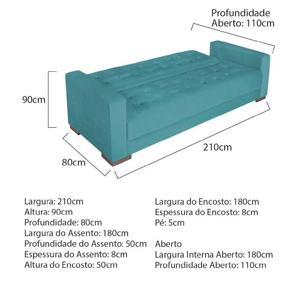 Imagem de Sofá Cama 3 Lugares Jobim Suede Azul Turquesa - Amarena Móveis