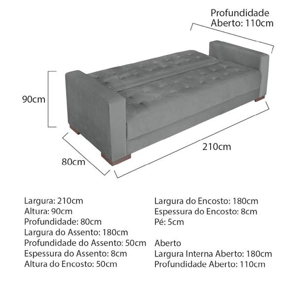 Imagem de Sofá Cama 3 Lugares Jobim Suede Cinza - Amarena Móveis