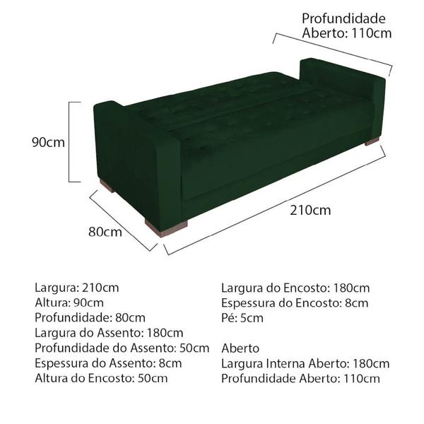 Imagem de Sofá Cama 3 Lugares Jobim Suede Verde - Amarena Móveis