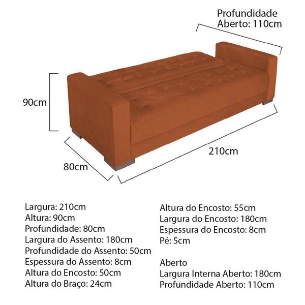 Imagem de Sofá Cama 3 Lugares Suede Ipanema Terracota