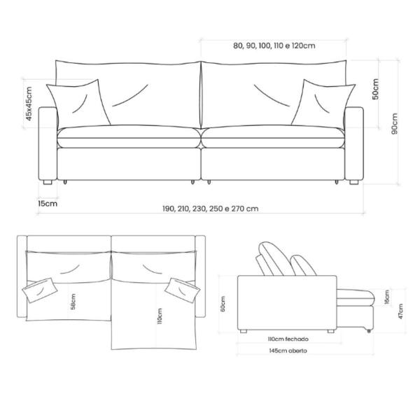 Imagem de Sofá Cama Bélgica Retrátil e Reclinável 2,30m em Linho Columbia Premium Verde Militar - Home Mobily