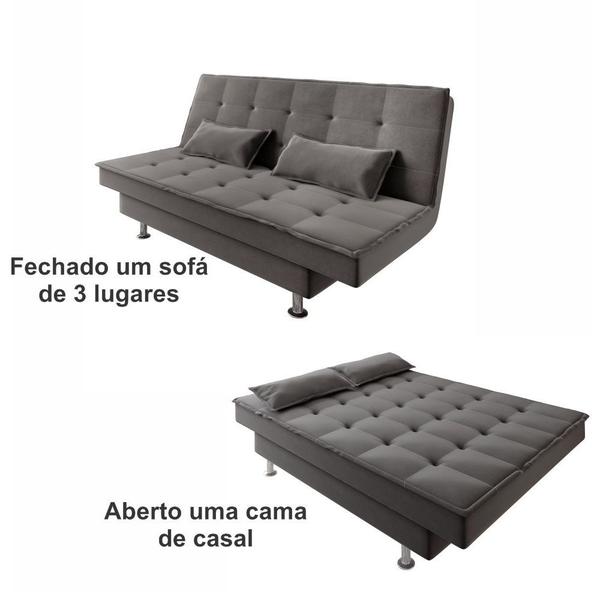 Imagem de Sofá Cama Bicama 3 lugares Saloma R5031 com 2 almofadas em tecido veludo Cinza