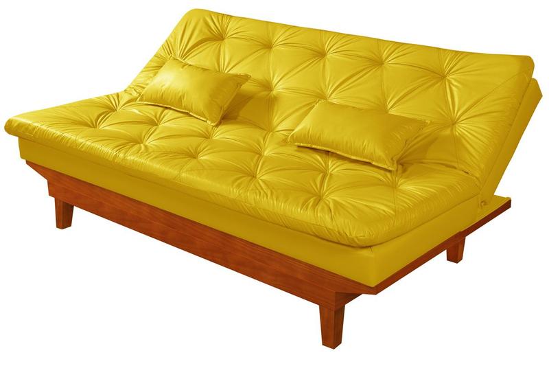 Imagem de Sofa Cama Caribe Em Material Sintetico + Duas Banquetas Amarelo