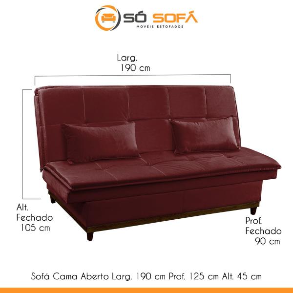 Imagem de Sofá Cama Casal 190 Cm Mola Bonnel Espuma D26 Pillow Lotus Suede Vermelho Bordo - SóSofá