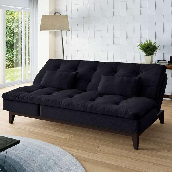 Imagem de Sofá-Cama Casal 3 Lugares Amanda II Suede com Almofadas Preto