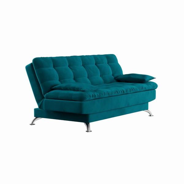 Imagem de Sofá-Cama Casal 3 Lugares Luxo Suede Azul Turquesa