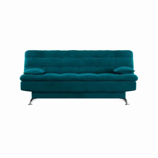 Imagem de Sofá-Cama Casal 3 Lugares Luxo Suede Azul Turquesa