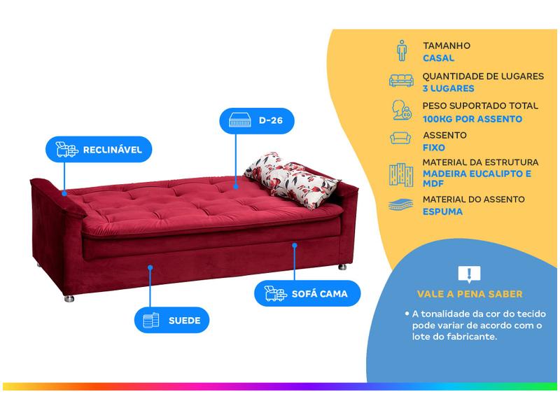 Imagem de Sofá-cama Casal 3 Lugares Reclinável Veludo