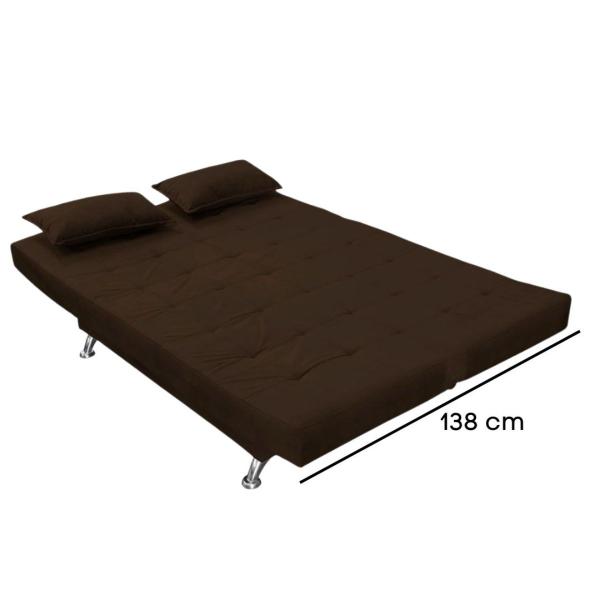 Imagem de Sofá Cama Casal Com Almofadas Melina Suede Marrom Escuro