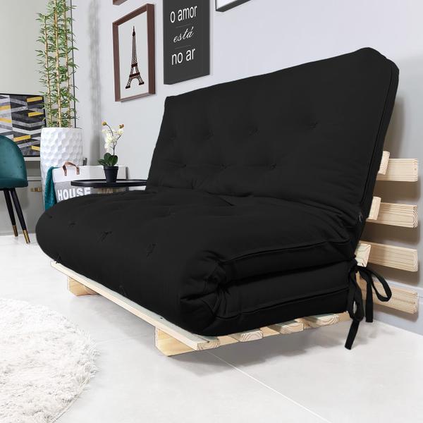 Imagem de Sofa Cama Casal Futon Oriental Preto Com Madeira Maciça