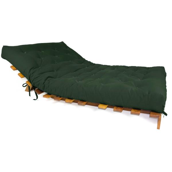 Imagem de Sofá Cama Casal Futon Tokio Verde Militar Madeira Maciça Grapia Cor Natural