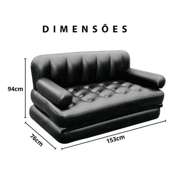 Imagem de Sofá Cama Casal Inflável Multifuncional Preto 5 Em 1