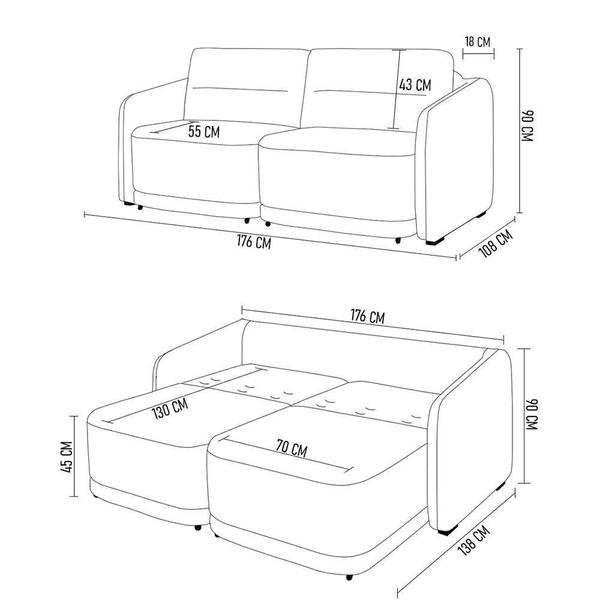 Imagem de Sofá Cama Casal Para Sala 176cm Polska K04 Bouclê Bege - Mpozenato