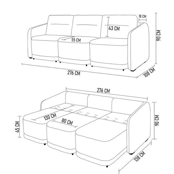 Imagem de Sofá Cama Casal para Sala 276cm Polska K04 Bouclê Bege Escuro - Mpozenato