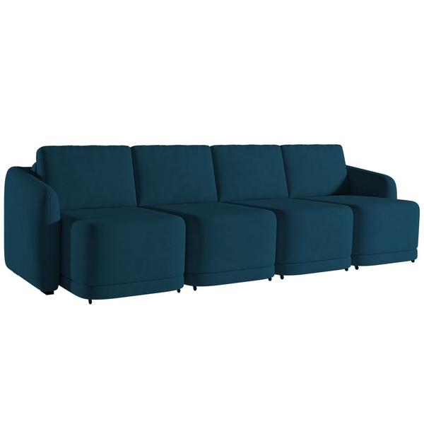 Imagem de Sofá Cama Casal para Sala 356cm Polska K04 Veludo Azul - Mpozenato