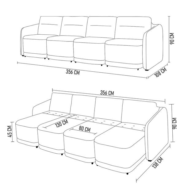 Imagem de Sofá Cama Casal para Sala 356cm Polska K04 Veludo Azul - Mpozenato