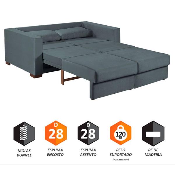 Imagem de Sofa Cama Casal Sofia 2 Lugares 170cm com Pés de Madeira Talento Móveis