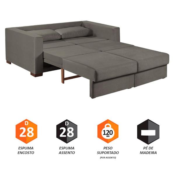 Imagem de Sofa Cama Casal Sofia 2 Lugares 170cm com Pés de Madeira Talento Móveis