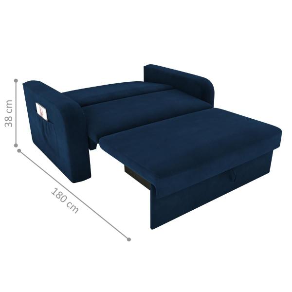 Imagem de Sofá Cama com Baú 2 Lugares Raheny Suede Azul 