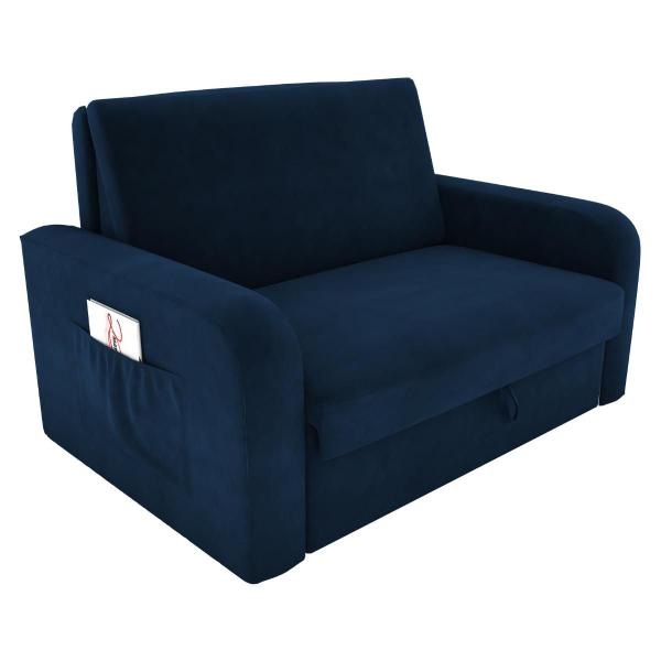 Imagem de Sofá Cama com Baú 2 Lugares Raheny Suede Azul 