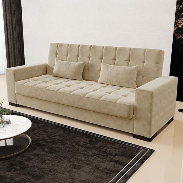 Imagem de Sofá Cama Decorativo 210cm Beesley Suede Nude G19 - Gran Belo