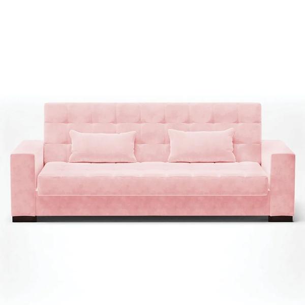 Imagem de Sofá Cama Decorativo 210cm Pés em Madeira Beesley Suede Rosa G19 - Gran Belo