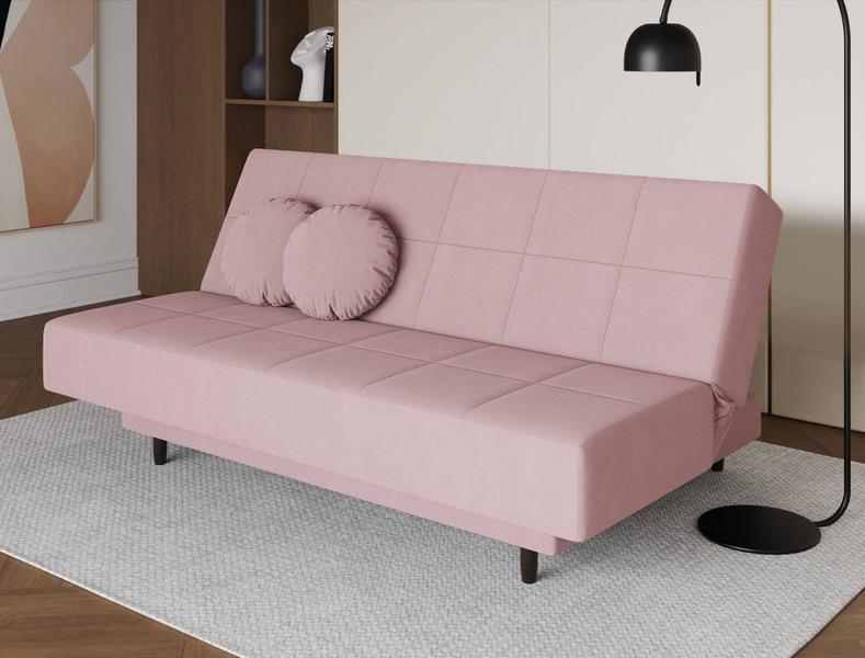 Imagem de Sofá-cama Dover Pé cônico 4 Lugares Suede Rosa Claro 180cm