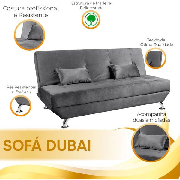 Imagem de Sofá Cama Dubai 3 Lugares Reclinável Veludo Turkay Shop das Cabeceiras