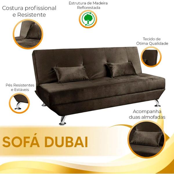 Imagem de Sofá Cama Dubai 3 Lugares Reclinável Veludo Turkay Shop das Cabeceiras