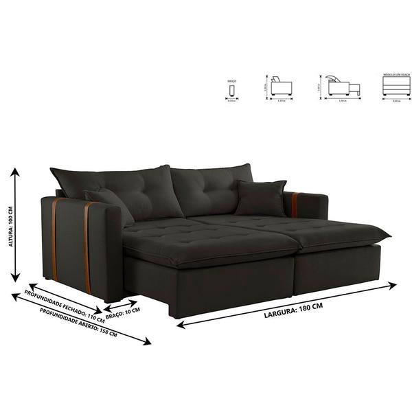 Imagem de Sofa Cama e Reclinavel Lisboa 1,80m 03 Lugares Mola Ensacada Txr