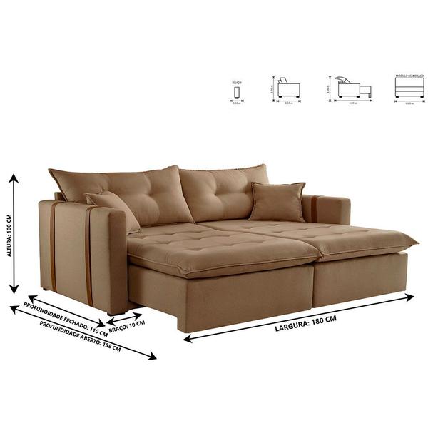 Imagem de Sofa Cama e Reclinavel Lisboa 1,80m 03 Lugares Mola Ensacada Txr