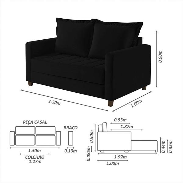 Imagem de Sofa Cama Frisa Colchao Casal Pes de Madeira Talento Móveis