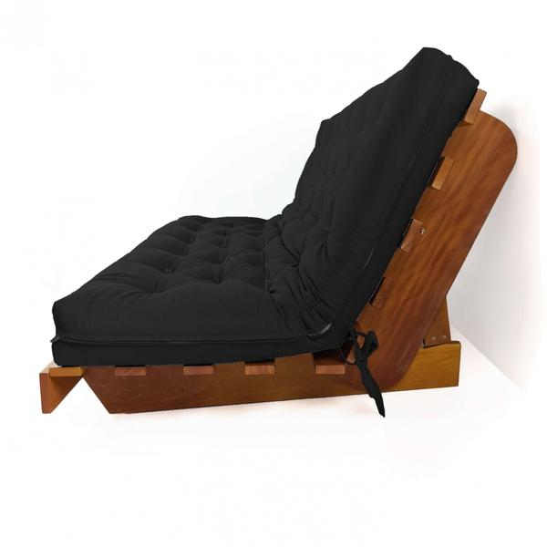 Imagem de Sofá Cama Futon L Sarja Preto em Madeira Nobre Maciça