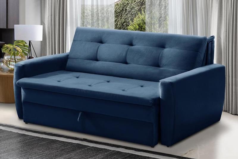 Imagem de Sofá Cama Jade 1,36m Suede Azul Adonai Estofados