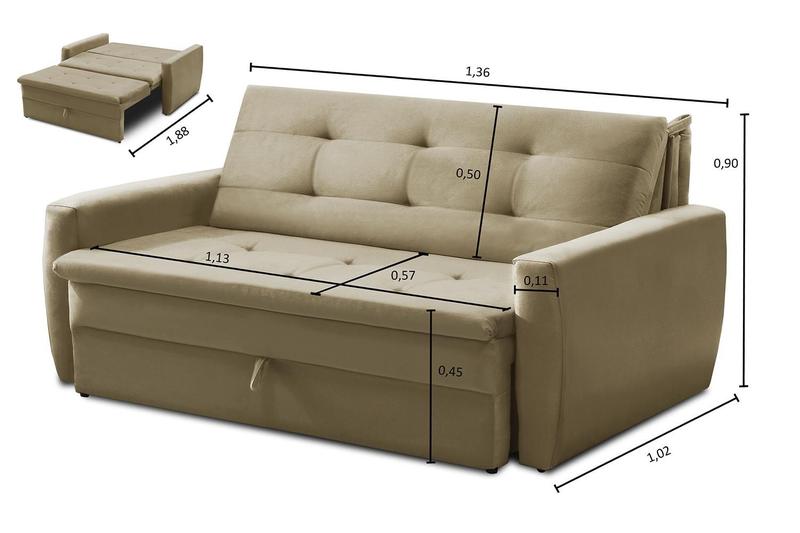 Imagem de Sofá Cama Jade 1,36m Suede Bege Adonai Estofados